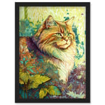 Siberian Cat in Nature Vibrant Colourful Modern Portrait Illustration Artwork Framed Wall Art Print A4