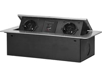 Orno Furniture Infällt Uttag Med Planfräst Kant Och Usb-Laddare, 2X2p+E (Schuko),2Xusb (Typ A+C  3,6A), Silver