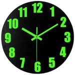 DIYZON Horloge Murale Lumineuse 30cm, Horloge Murale Silencieuse Alimentée par Piles en Bois, Horloge Murale Décorative sans Verre, Facile à Lire pour Cuisine, Salon, Chambre