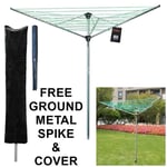 ROTARY AIRER 30M OUTDOOR 3 ARM CLOTHES WASHING LINE DRYER GROUND SPIKE & COVER
