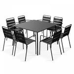 OVIALA Ensemble table de jardin carrée et 8 fauteuils en métal gris - Palavas Gris
