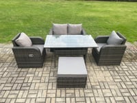Outdoor Rattan Garden Furniture Lounge Sofa Set With Rectangular Dining Table 2 PC Reclining Chair Footstool