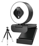 Spedal Webcam HD1080P with Ring Light and Zoom Lens, 3 Level Adjustable Brightness, Autofocus Web Camera with Tripod and Microphones, Webcam Software Included, Streaming Camera for Windows Mac