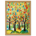Apple Tree Orchard Abstract Folk Art Landscape Watercolour Painting Artwork Framed Wall Art Print A4