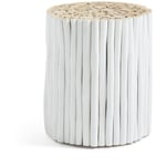 Kave Home - Table d'appoint Filip blanche ronde Ø 35 cm en bois massif en teck