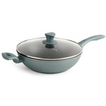 Progress BW09800GEU7 Shimmer Collection 28 cm Non-Stick Wok with Glass Lid, Glitter Effect Crystalstone Coating, Induction and Metal Utensil Safe, Soft Touch Handle, PFOA Free, Forged Aluminium, Green