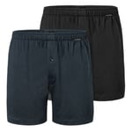 Schiesser Kalsonger 2P Long Boxershorts Svart/Blå bomull 5XL Herr