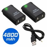 For XBOX 360 Controller Battery 4800mAh Rechargeable Batteries + USB Cable Black