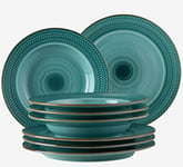 Série Prospero, service de table haut de gamme pour 4 personnes, de qualité gastronomique, lot de 8 assiettes modernes dans un style vintage unique, bleu, porcelaine durable