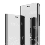KISME pour Miroir Coque pour Xiaomi Mi Note 10 Lite,Boîtier en Miroir Housse Standing Flip View Mirror Case Protection Complète Coque pour Xiaomi Mi Note 10 Lite-Argent