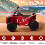 12V elektrisk fyrhjuling för barn med 2,2/4,3 KM/H hastighet & Horn, musik & LED-lampor elektrisk quad röd