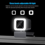 (V24A Black Fill Light Camera 2K Auto Focus)2K Webcam With Fill Light And