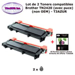 2 Toners compatibles Brother TN2420 pour Brother MFC L2710DN, L2710DW, L2713DW (avec puce)-3000 pages-20f PPA6-T3AZUR