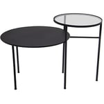 DRW Table d'appoint Ronde avec 2 Niveaux en métal avec Verre Noir 72 x 46 x 66 cm