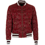 DOLCE & GABBANA Down Velvet Brocade Bomber Jacket with Baroque Crowns Red 11199
