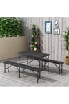 3-Piece Rattan Plastic Outdoor Camping Folding Table Bench Set