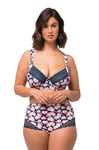 Ulla Popken Femme Grandes Tailles Soutien-Gorge à Armatures. Fleurs, Dentelle et Bandes Fantaisie. Bonnet C-D. Bleu Nuit 95C 823945139-95C