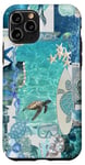 iPhone 11 Pro Blue Ocean Collage Sea Turtle Seashells Starfish Beach Lover Case