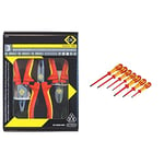 C.K T3805 VDE Pliers and Cutter, Red/Yellow, Set of 3 Pieces & Dextrovde Screwdriver Slotted Parallel & PH Set of 7