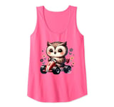 Adorable Owl Riding Go-Kart Cute On Pink Tank Top