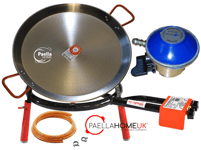 46cm Polished Paella Pan + 30cm 2 Ring Gas Burner + Butane Regulator + Legs Set