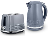 Tower Solitaire Grey 1.5L 3KW Jug Kettle & 2 Slice Toaster Matching Set