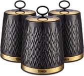Tower T826091BLK Empire Set of 3 Storage Canisters for Tea Coffee Sugar, 1.3L,