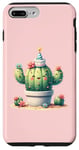 Coque pour iPhone 7 Plus/8 Plus Cactus rose souriant mignon avec fleurs et chapeau de fête
