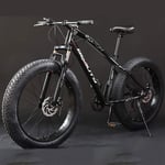 XIAOFEI Snow bike 26 Inch 21/24/27speed, Variable Speed Mountain Bike, Adult Double Disc Brake Thick Tire Bike, Highway Double Shock Absorption Off-Road Scooter,Black,26" 24S