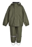 Mikk-Line PU Rain Set w/Suspenders Recycled regnställ Dusty Olive 98 - Fri frakt