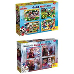 Lisciani - Lot De 2 Puzzles - pour Enfants à partir de 3 Ans - Puzzle 4 x 48 pièces - 2 en 1 Double Face Recto Verso Dos à Colorier - Disney Mickey Mouse Et La Reine des Neiges