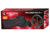 Subsonic - Raiden - Combo Pack d'accessoires Gamer pour PC - Clavier AZERTY - Souris - Casque Gaming - Tapis et Stand