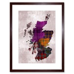 Scotland Map Scottish Clan Tartan Colour Inset Regions Modern Illustration Artwork Framed Wall Art Print 12X16 Inch