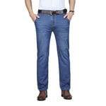 Pantalon Homme En Jeans Coupe Droite Taille Haute Jean Léger Elegant Stretch 5 Poches Effet Délavé