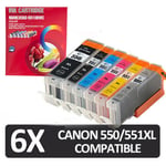 6 Ink Cartridge FOR  CLI551 Canon Pixma iP7250 MG5450 MG6350 MX925 inc GREY XL