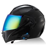 Bluetooth Casques Moto intégrés,Anti-Glare Full Face Modulable Double visières modulaire vélo Casques Motorcross Intercom Casque ECE Homologué I,XL