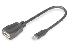 USB 2.0 adapter cable, OTG, type micro B - A M/F, 0.2m, USB 2.0 conform, bl