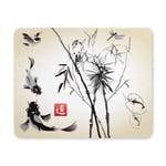 Oriental Ink and Wash Painting Bamboo Drangonfly and Koi Fish Rectangle Non Slip Rubber Comfortable Computer Mouse Pad Gaming Mousepad Mat with Designs for Office Home Woman Man