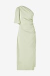 Bubbleroom - Klänning Ruched One Shoulder Midi Dress - Grön