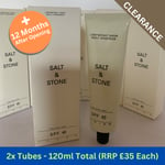 2x Salt & Stone Lightweight Sheer Daily Mineral Sun Screen Cream SPF 40 - 120ml