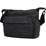 Vattentät budväska axelväska 13 tum, multifickor canvas crossbody väska för män, casual lätt axelväska för utomhusfiske camping Black