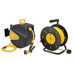 30M Hose Pipe, Garden Hose Reel Wall Mounted, 30m Auto Retractable Hosepipe Wall-Mounted & Extension Lead 50m Heavy Duty Cable Reel, 4 Socket Cord Reel UK Plug Socket