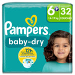 Couches Bébé Baby-dry 14 -19 Kg Taille 6+ Pampers - Le Pack De 32 Couches