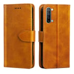 NOKOER Leather Case for Oppo Reno 3/Find X2 Lite, Flip Cowhide PU Leather Wallet Cover, Card Holder Leather Protective Phone Case for Oppo Reno 3/Find X2 Lite - Yellow