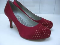 CLARKS RED SHOES 4.5 D COURT mid stiletto heels DRUM TIME NEW CUSHION SOFT