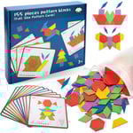Tangram pussel i trä, geometriska former, pusselspel, pedagogisk leksak, 155 delar, geometriska spel för barn i åldrarna 3, 4, 5, 6, 7