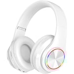 Trådlösa Bluetooth-hörlurar - Färgglada lampor/Hopfällbara/Stor batterikapacitet/Inbyggd mikrofon - Bluetooth 5.0/10 m räckvidd ren vit
