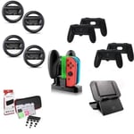 Pack d'accessoires compatible console Nintendo Switch (manette, volant, sacoche, chargeur, support) (lot, kit, joy-con, mario kart