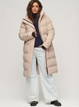 Superdry Hooded Longline Puffer Coat - Beige, Beige, Size 14, Women