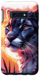 Coque pour Galaxy S10e Cougar noir cool coucher de soleil lion de montagne puma animal anime art